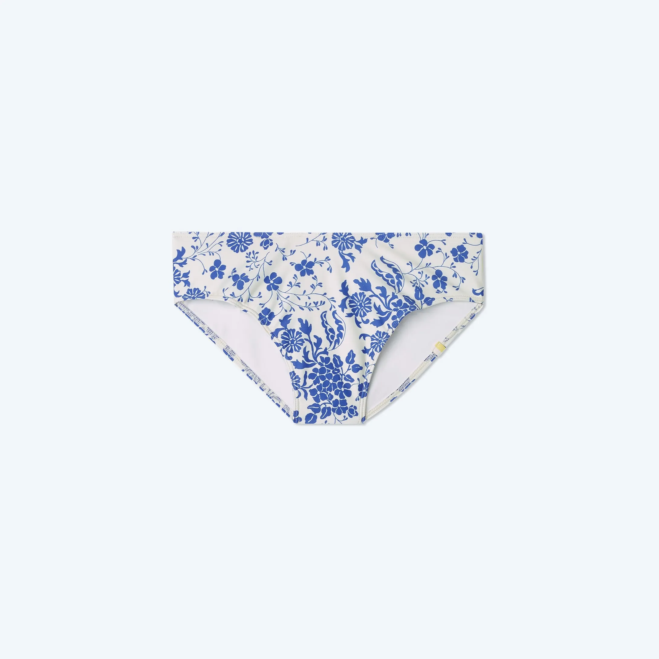 The High Leg Mid Rise Bikini Bottom - Vintage Floral in Hydrangea sold by Summersalt