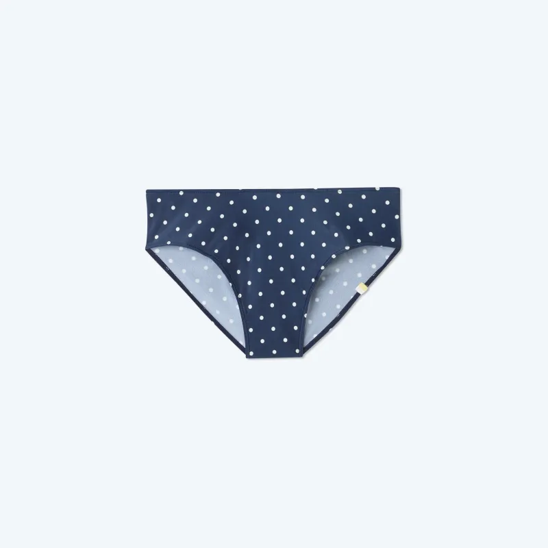The Limited-Edition High Leg Mid Rise Bikini Bottom - Deep Sea Dot sold by Summersalt