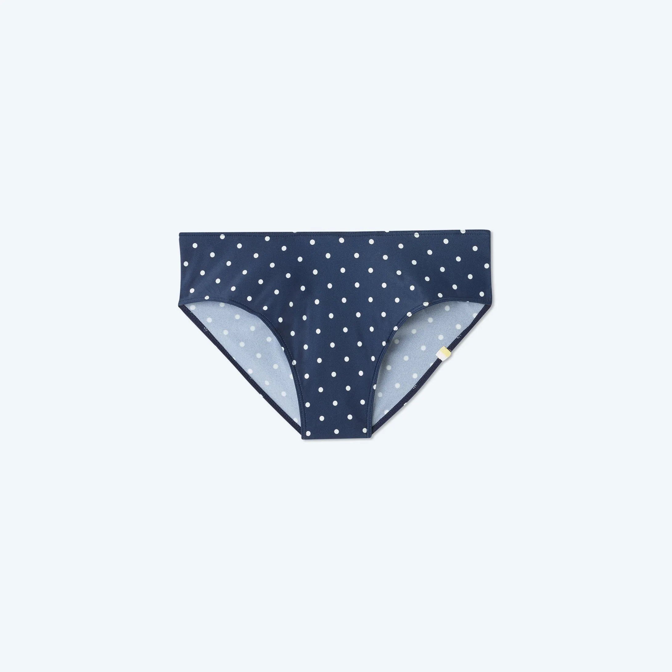 The Limited-Edition High Leg Mid Rise Bikini Bottom - Deep Sea Dot sold by Summersalt