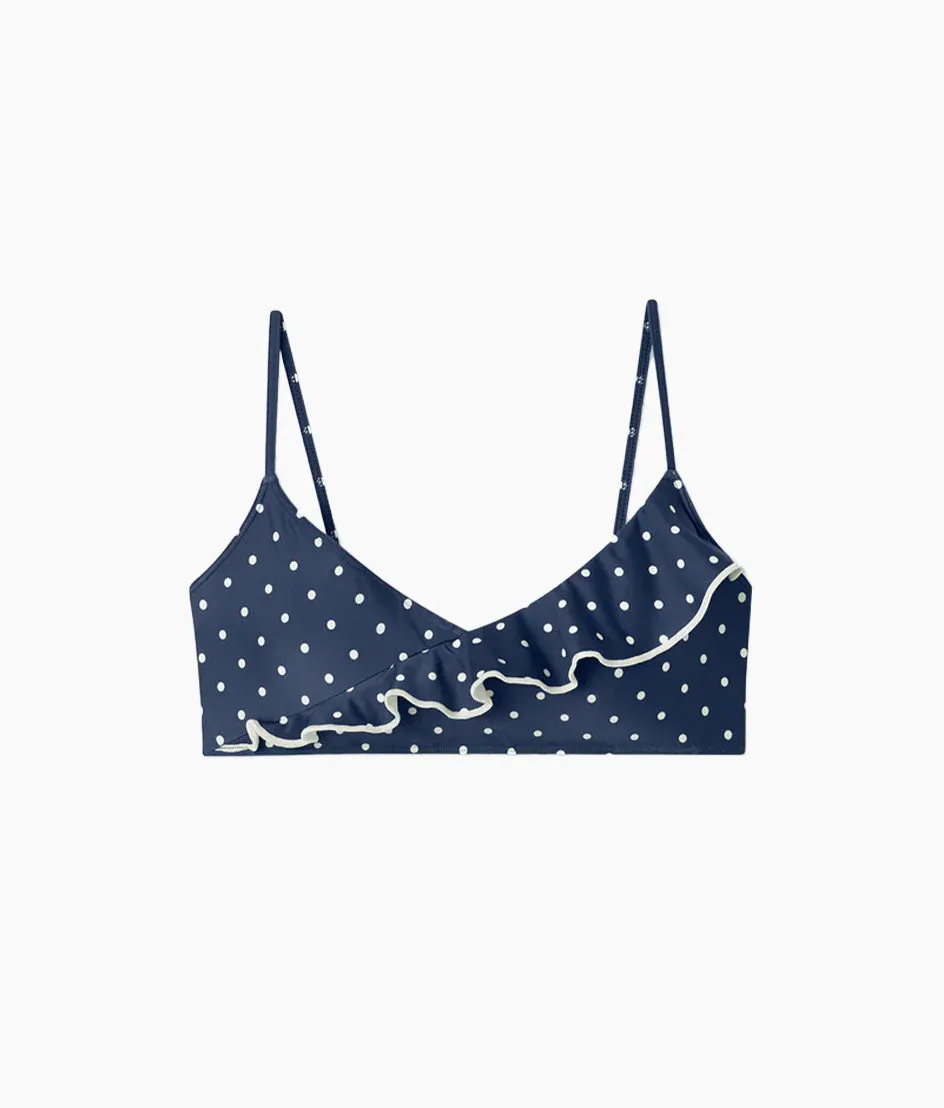 The Ruffle Marina Bikini Top - Deep Sea Dot sold by Summersalt