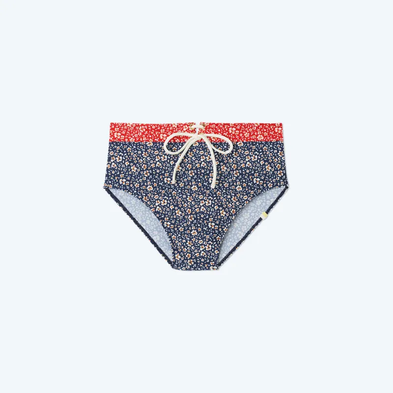 The Lace-Up High Leg High Rise Bikini Bottom - In Bloom in Deep Sea & Lava made by Summersalt