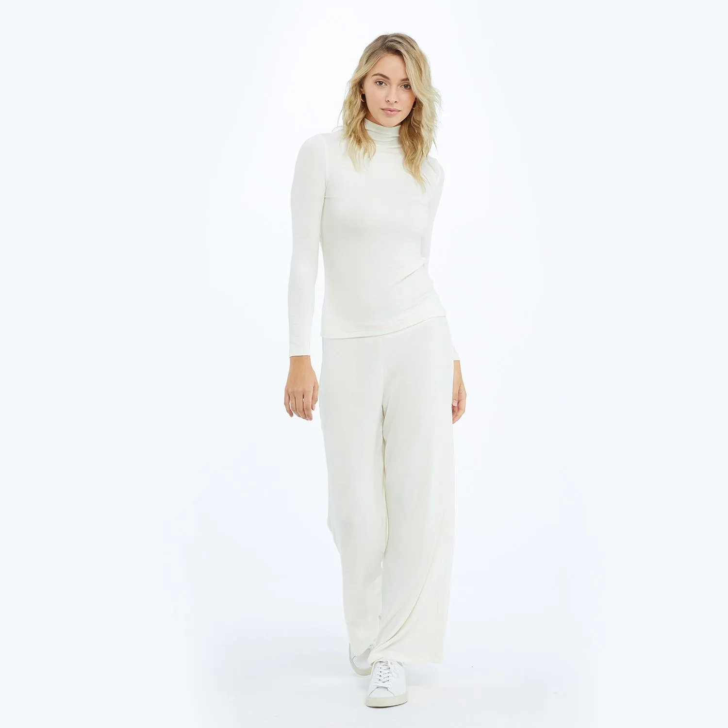 The Softest Ribbed Wide Leg Lounge Pant - White Sand sold by Summersalt