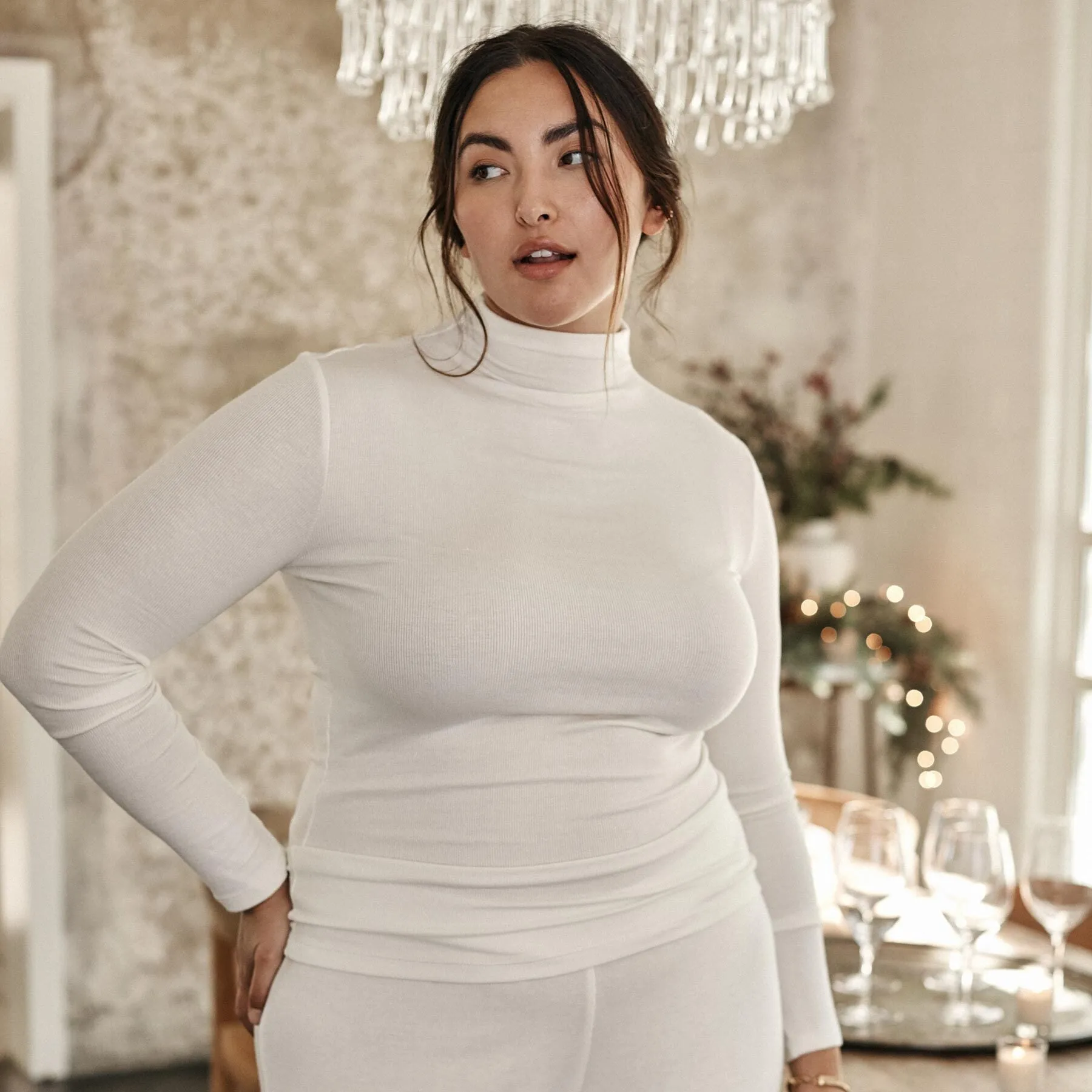 The Softest Ribbed Long Sleeve Mock Neck - White Sand sold by Summersalt