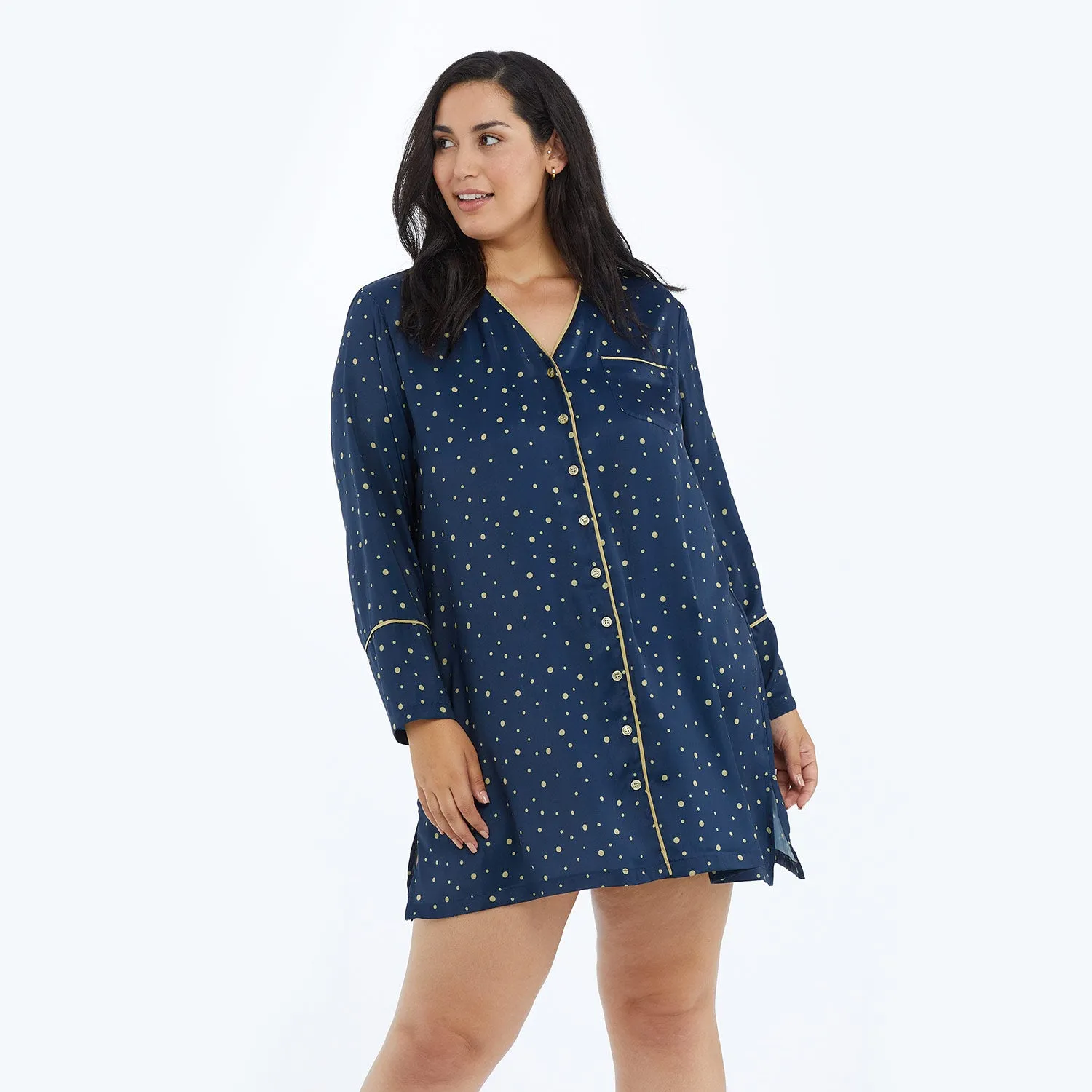 The Cloud 9 Boyfriend Sleep Shirt - Celestial Dot in Deep Sea & Gold sold by Summersalt product image thumbnail 3