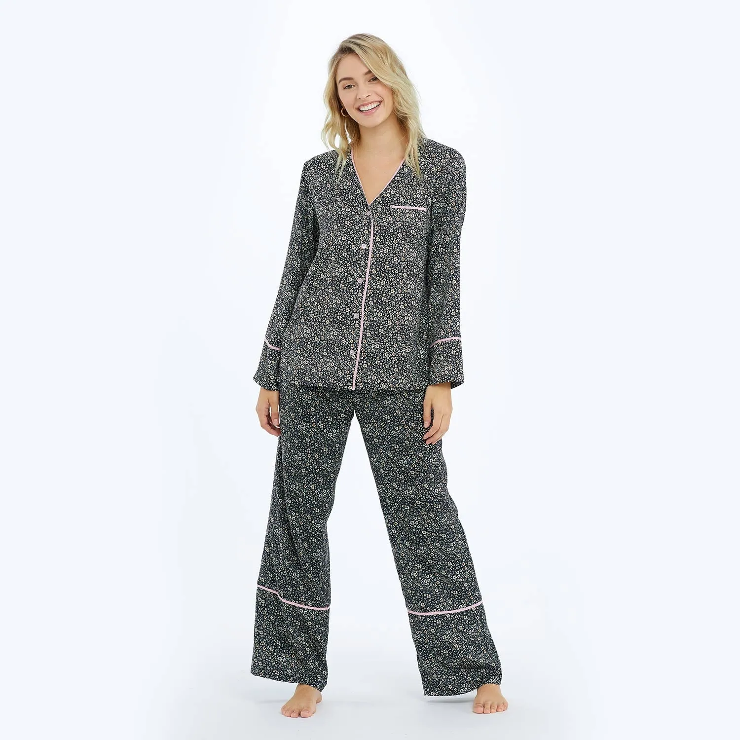 The Cloud 9 Silky Pajama Set - In Bloom in Sea Urchin & Pink Sky sold by Summersalt product image thumbnail 2