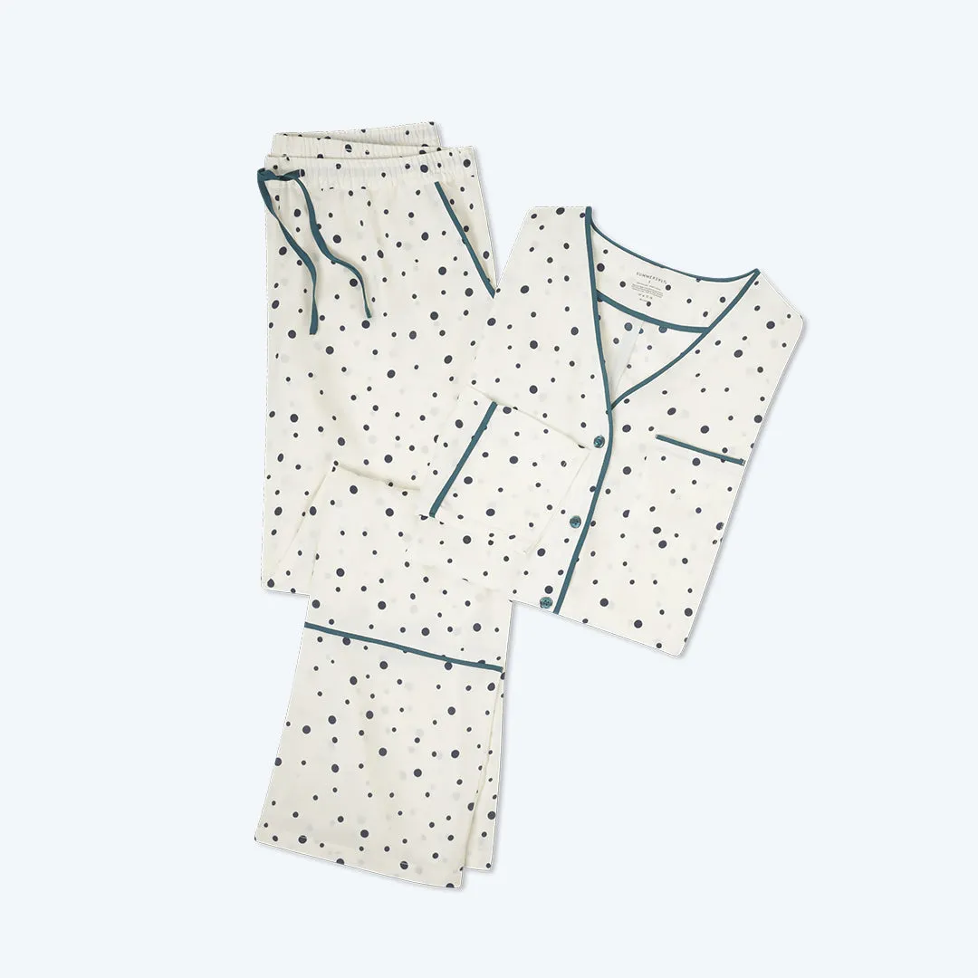 The Cloud 9 Silky Pajama Set - Celestial Dot in White Sand & Venetian sold by Summersalt product image thumbnail 4