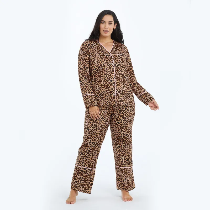 The Cloud 9 Silky Pajama Set - Leopard & Pink Sky sold by Summersalt