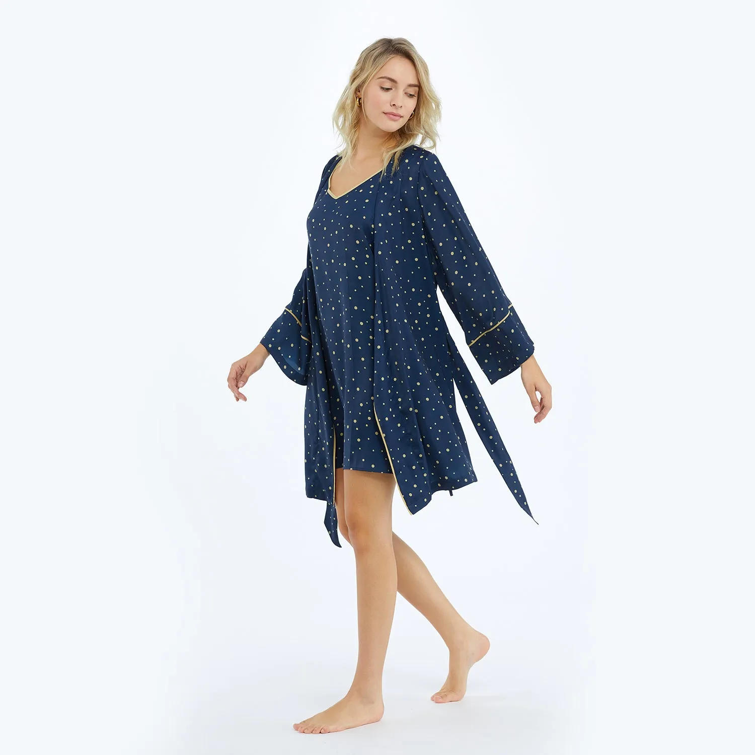 The Cloud 9 Silky Robe - Celestial Dot in Deep Sea & Gold sold by Summersalt product image thumbnail 3