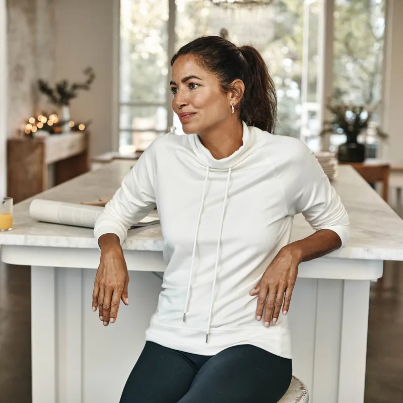 The Softest French Terry Funnel Neck Pullover - White Sand made by Summersalt