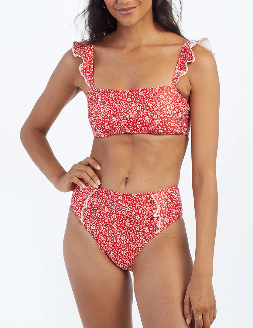 The Ruffle High Leg High Rise Bikini Bottom - In Bloom in Lava sold by Summersalt product image thumbnail 4