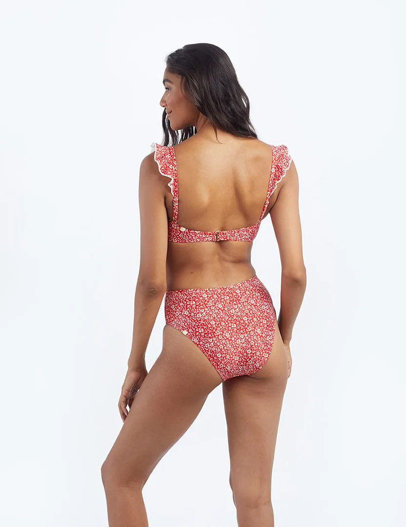 The Ruffle High Leg High Rise Bikini Bottom - In Bloom in Lava sold by Summersalt product image thumbnail 3