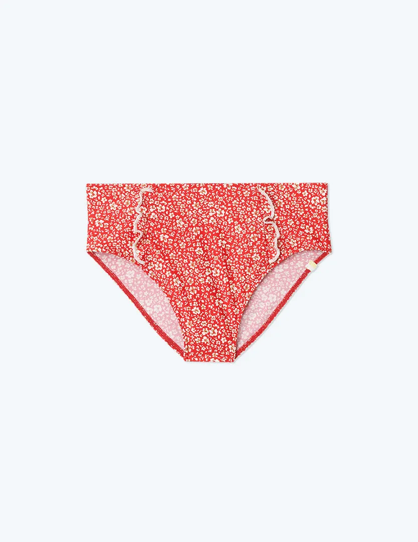 The Ruffle High Leg High Rise Bikini Bottom - In Bloom in Lava sold by Summersalt product image thumbnail 2