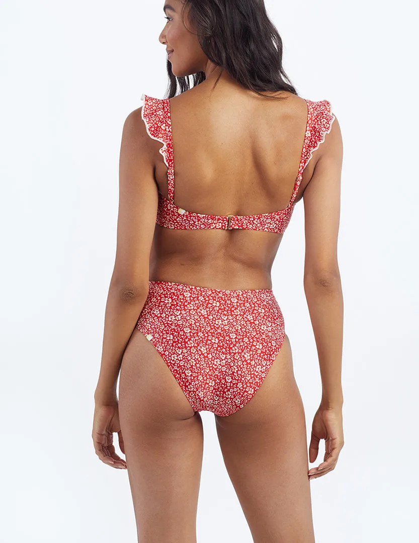 The Ruffle High Leg High Rise Bikini Bottom - In Bloom in Lava sold by Summersalt product image thumbnail 5