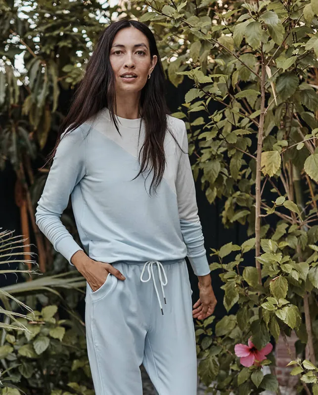 The Softest French Terry Pullover - Powder Blue & White Sand made by Summersalt