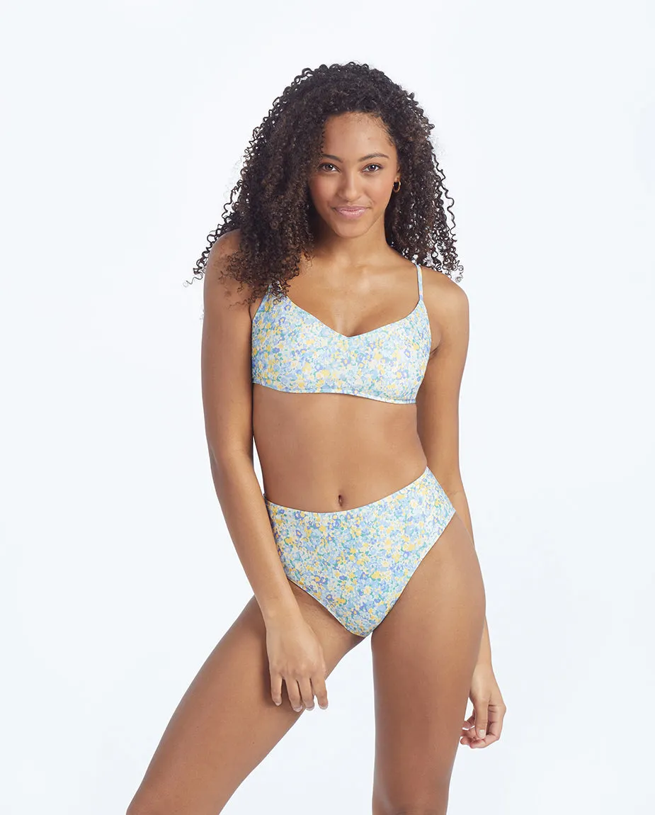 The Marina Bikini Top - Painted Floral in Sunshine & Powder Blue sold by Summersalt