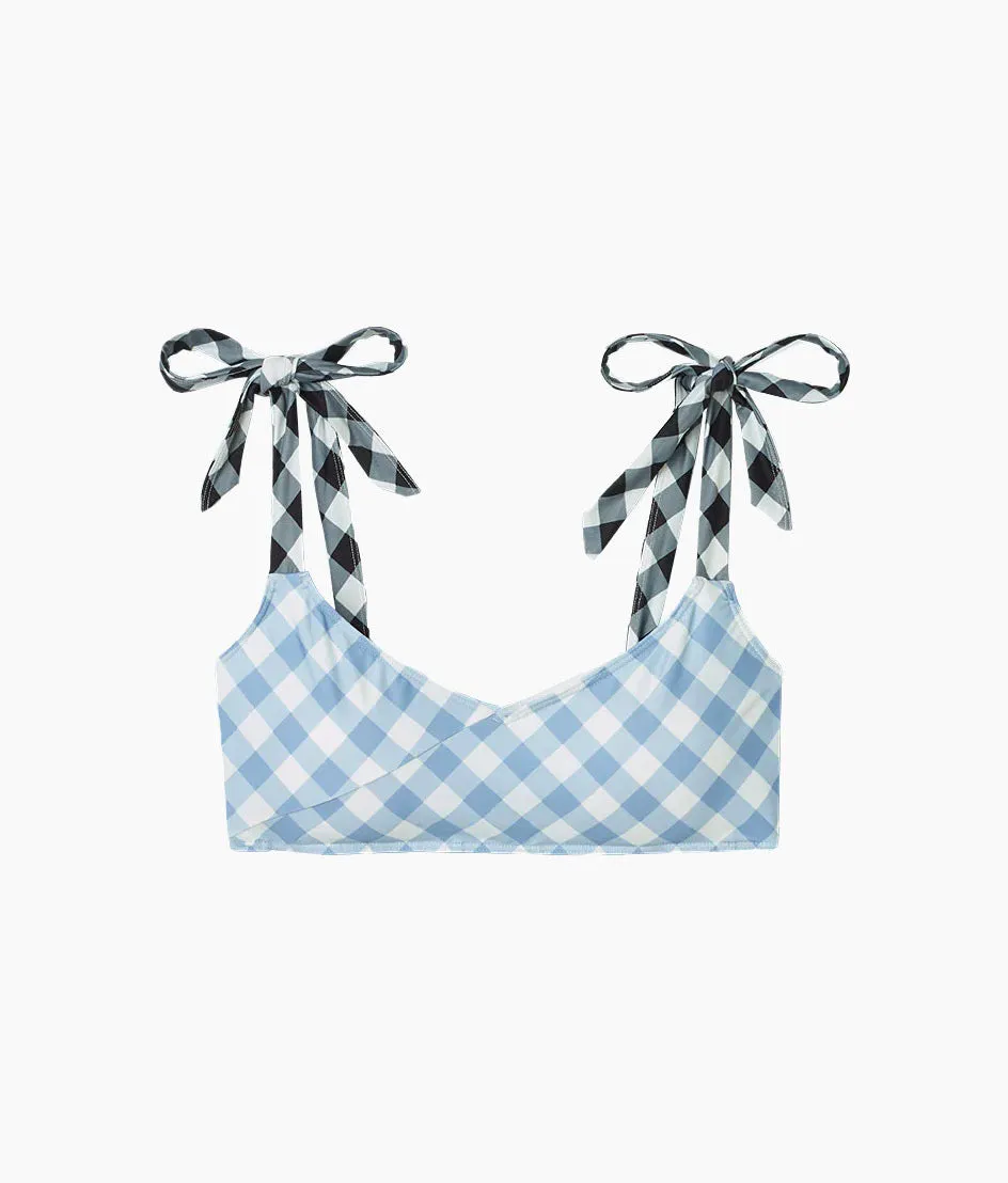 The Tie Marina Bikini Top - Gingham in Cloud sold by Summersalt product image thumbnail 5