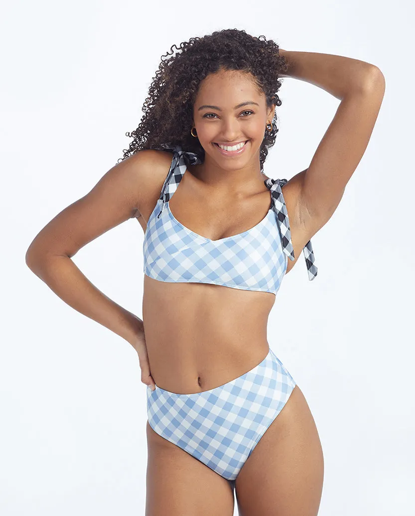 The Tie Marina Bikini Top - Gingham in Cloud sold by Summersalt product image thumbnail 3