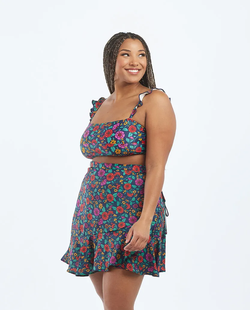 The Short Beach to Brunch Wrap Skirt - Midnight Bloom sold by Summersalt