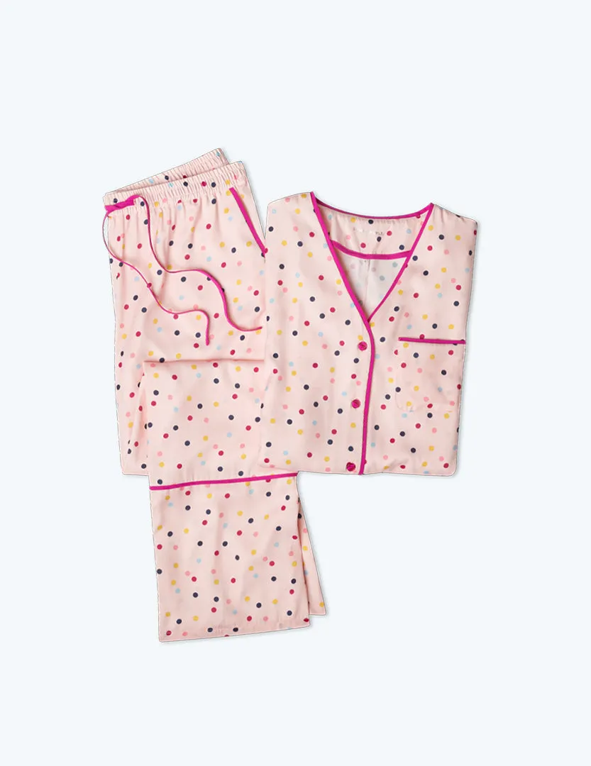 The Cloud 9 Silky Pajama Set - Confetti Dot in Blush & Tangerine sold by Summersalt product image thumbnail 4