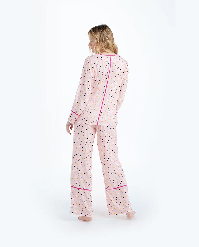 The Cloud 9 Silky Pajama Set - Confetti Dot in Blush & Tangerine sold by Summersalt product image thumbnail 3