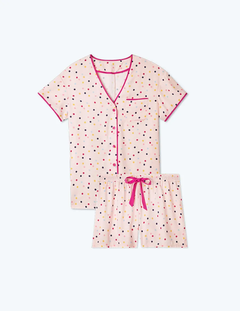 The Cloud 9 Silky Pajama Shorts Set - Confetti Dot in Blush & Tangerine sold by Summersalt product image thumbnail 5