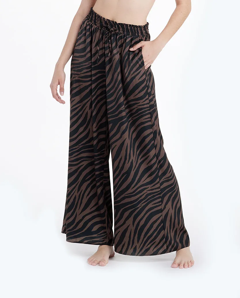 The Palazzo Pant With Ties - Modern Zebra in Chocolate & Sea Urchin sold by Summersalt product image thumbnail 4