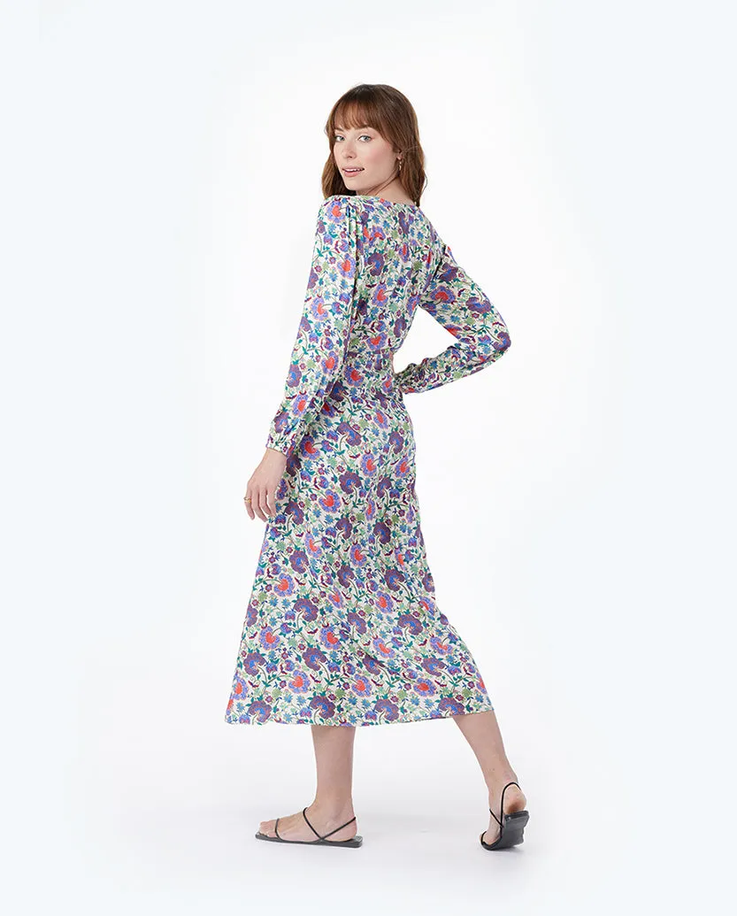The Cinched Waist Caftan Dress - Scroll Block Print in Violet & Lava sold by Summersalt product image thumbnail 2