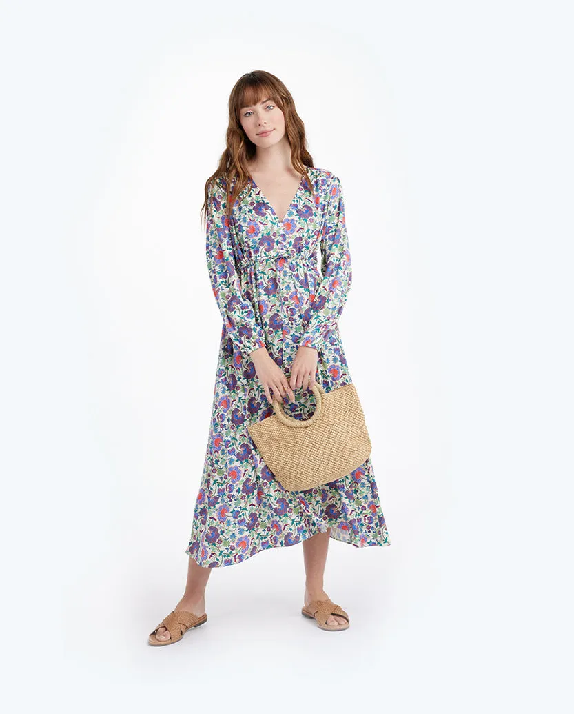 The Cinched Waist Caftan Dress - Scroll Block Print in Violet & Lava sold by Summersalt product image thumbnail 3