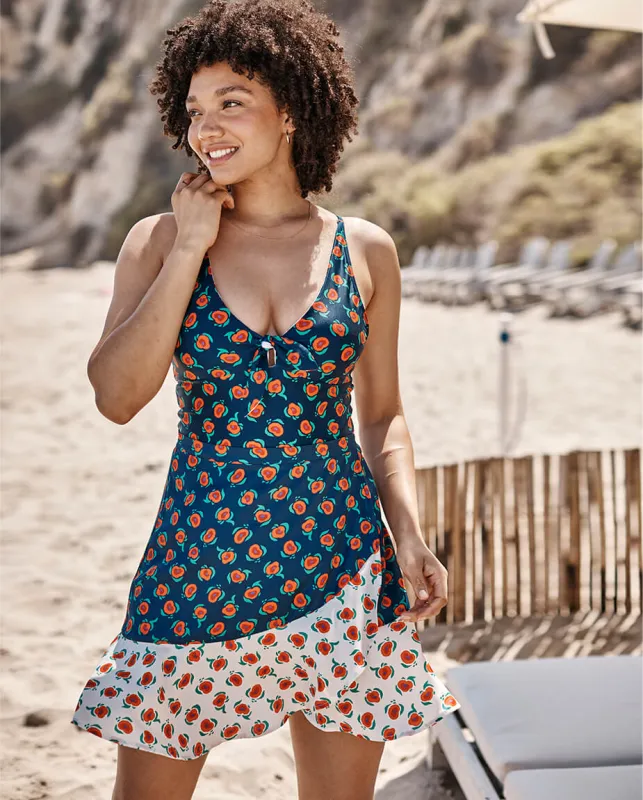 The Short Beach to Brunch Wrap Skirt - Poppies in Deep Sea sold by Summersalt
