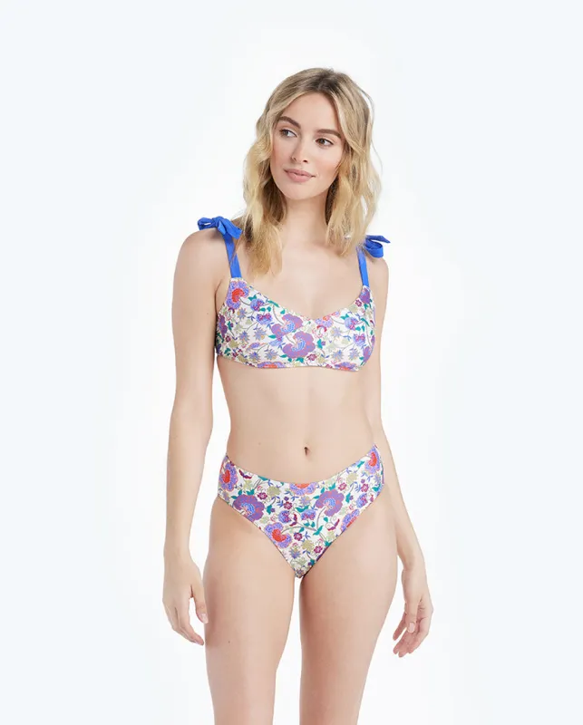 The Tie Marina Bikini Top - Scroll Block Print in Violet & Lava sold by Summersalt