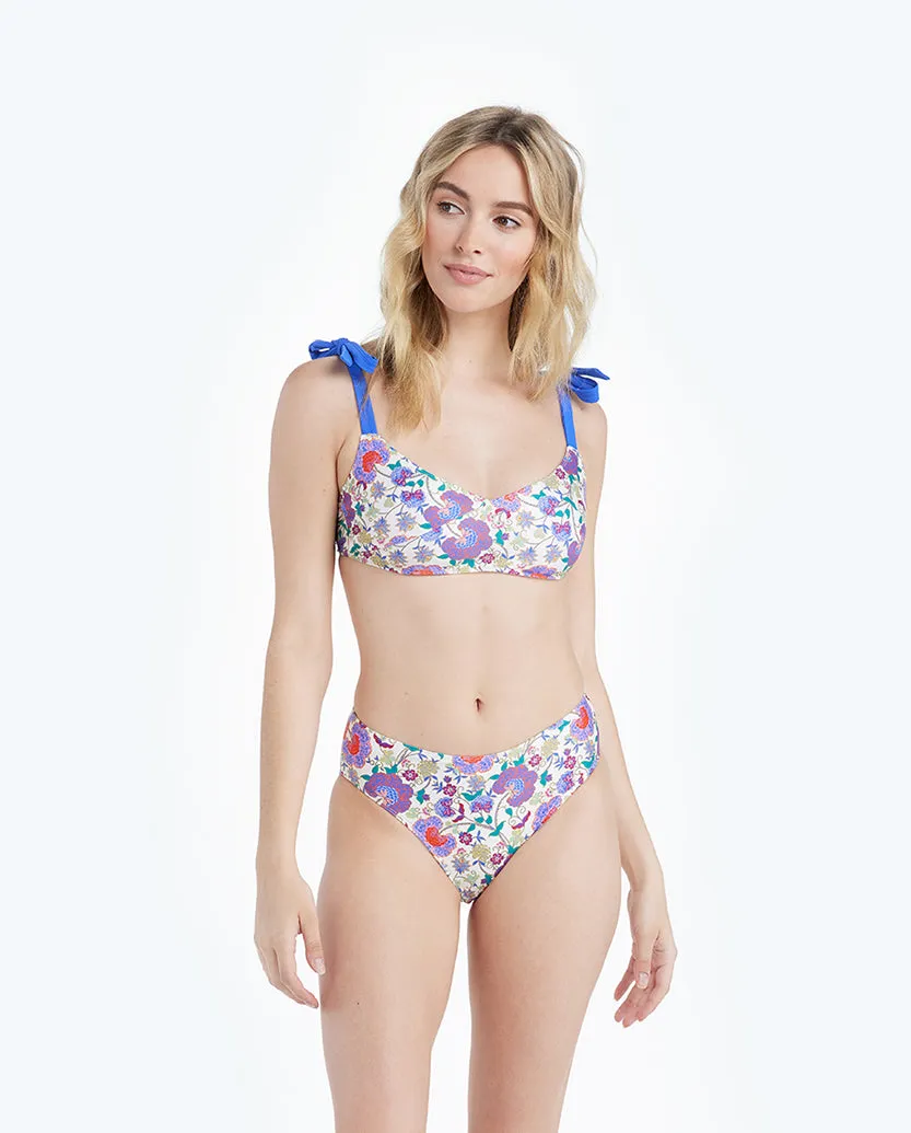 The Tie Marina Bikini Top - Scroll Block Print in Violet & Lava sold by Summersalt