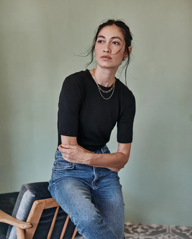 The Softest Ribbed Elbow Sleeve T-Shirt - Sea Urchin sold by Summersalt