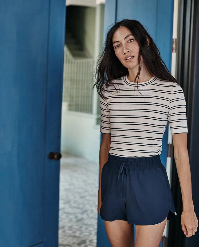 The Softest Ribbed Elbow Sleeve T-Shirt - White Sand & Deep Sea Stripe sold by Summersalt product image thumbnail 3