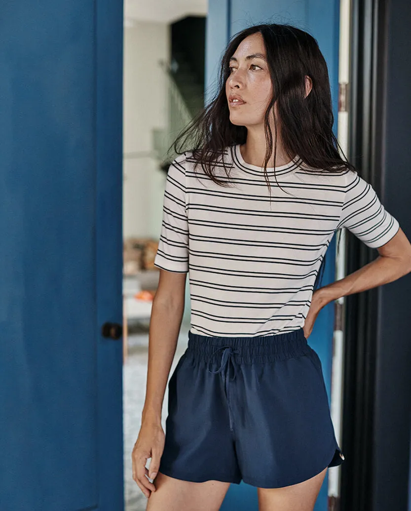 The Softest Ribbed Elbow Sleeve T-Shirt - White Sand & Deep Sea Stripe sold by Summersalt product image thumbnail 4