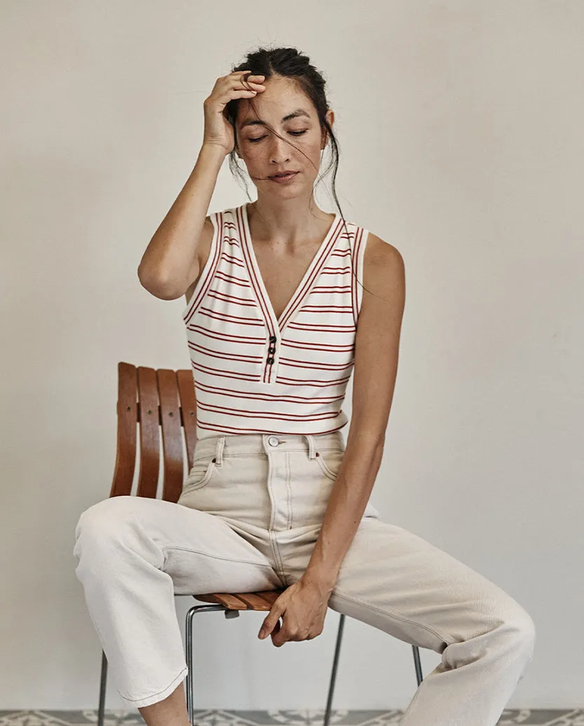 The Softest Ribbed Henley Tank - White Sand & Berry Stripe sold by Summersalt product image thumbnail 2