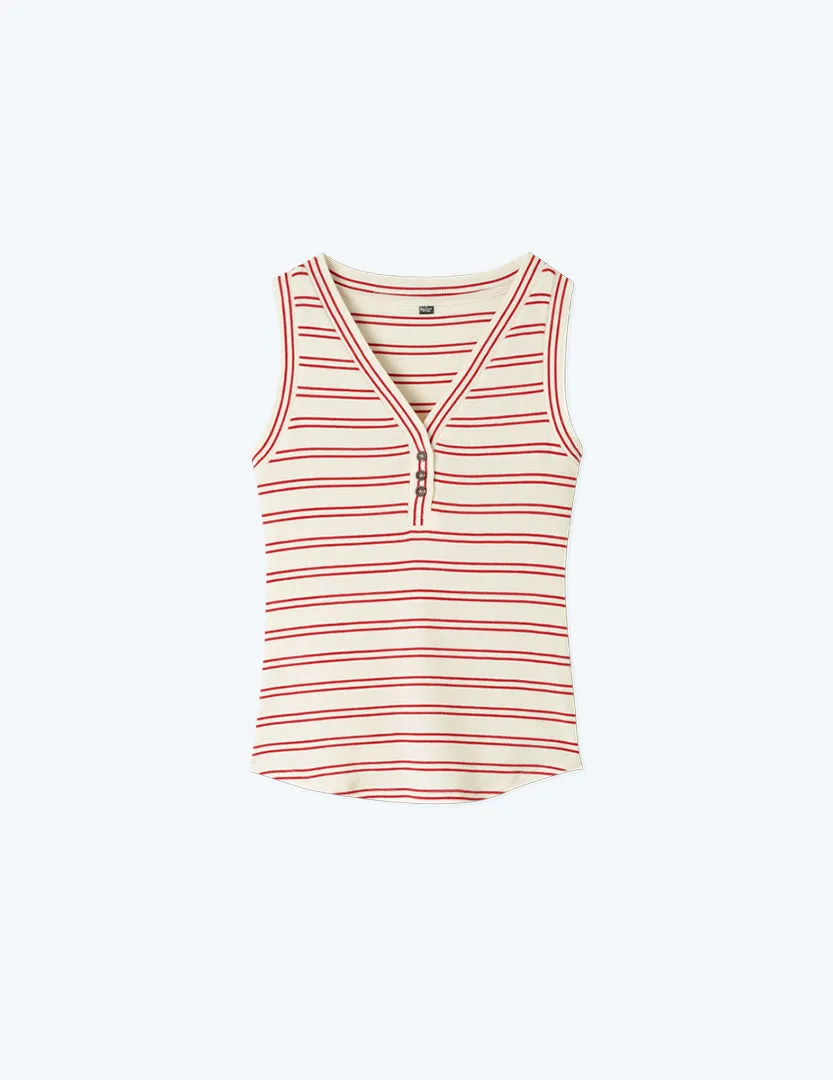 The Softest Ribbed Henley Tank - White Sand & Berry Stripe sold by Summersalt product image thumbnail 3