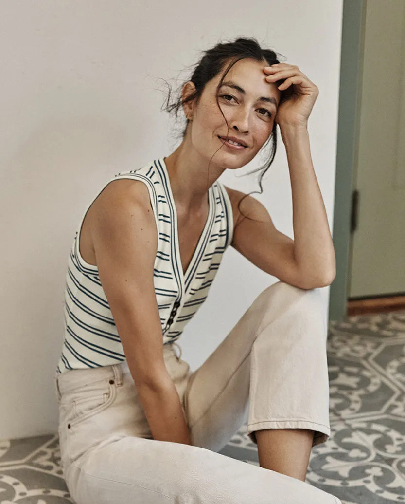The Softest Ribbed Henley Tank - White Sand & Deep Sea Stripe sold by Summersalt product image thumbnail 3
