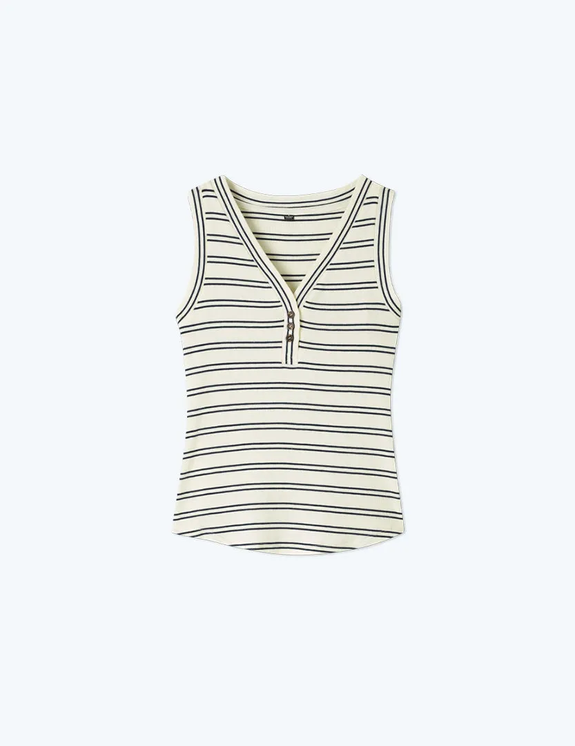 The Softest Ribbed Henley Tank - White Sand & Deep Sea Stripe sold by Summersalt product image thumbnail 4
