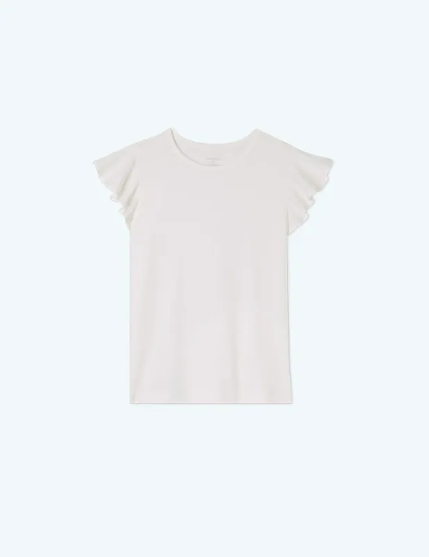 The Luxe Pima Flutter-Sleeve Tee - White Sand made by Summersalt