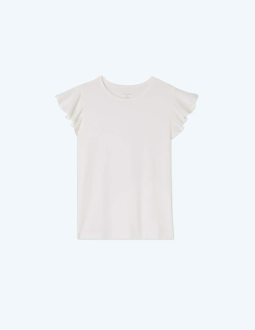 The Luxe Pima Flutter-Sleeve Tee - White Sand sold by Summersalt