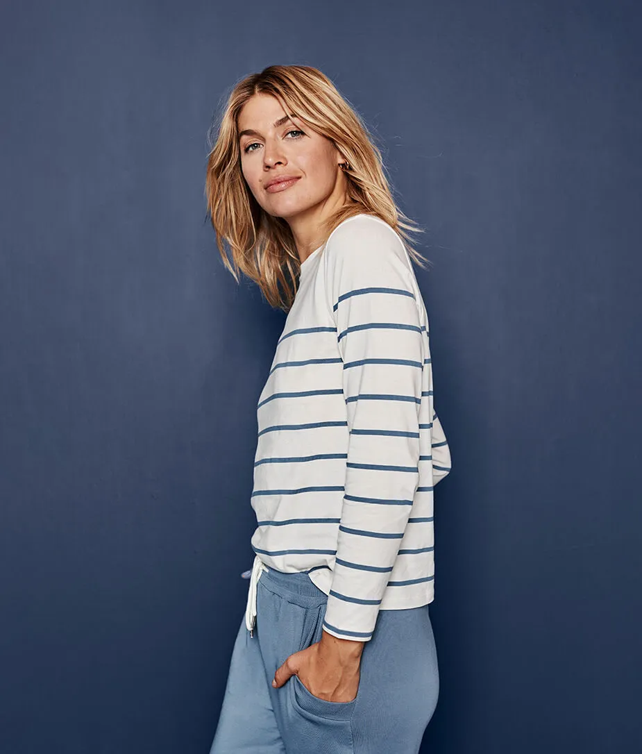 The Luxe Pima Long Sleeve Tee - White Sand & Slate Stripe sold by Summersalt product image thumbnail 3