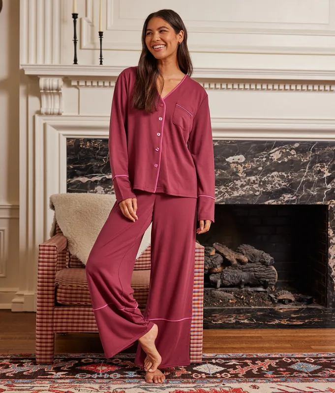 The Cloud 9 Pajama Set - Garnet & Hibiscus sold by Summersalt