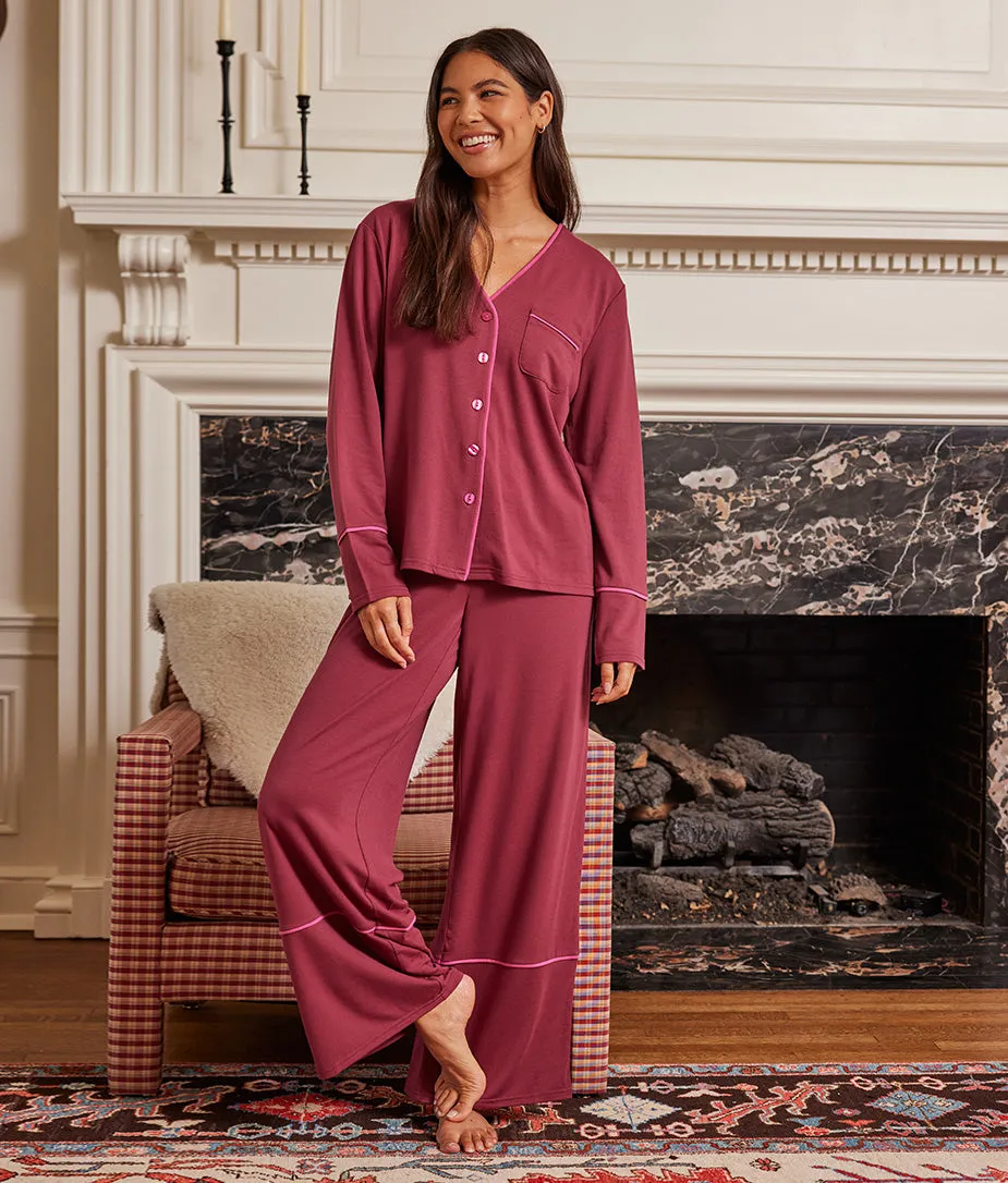 The Cloud 9 Pajama Set - Garnet & Hibiscus sold by Summersalt