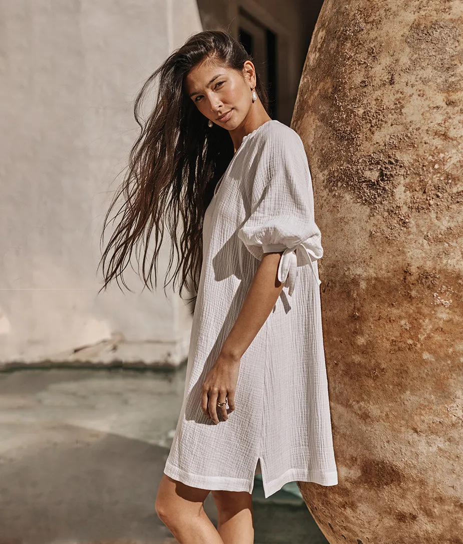 The Going Places Gauze Cover-Up Dress - White Sand* sold by Summersalt
