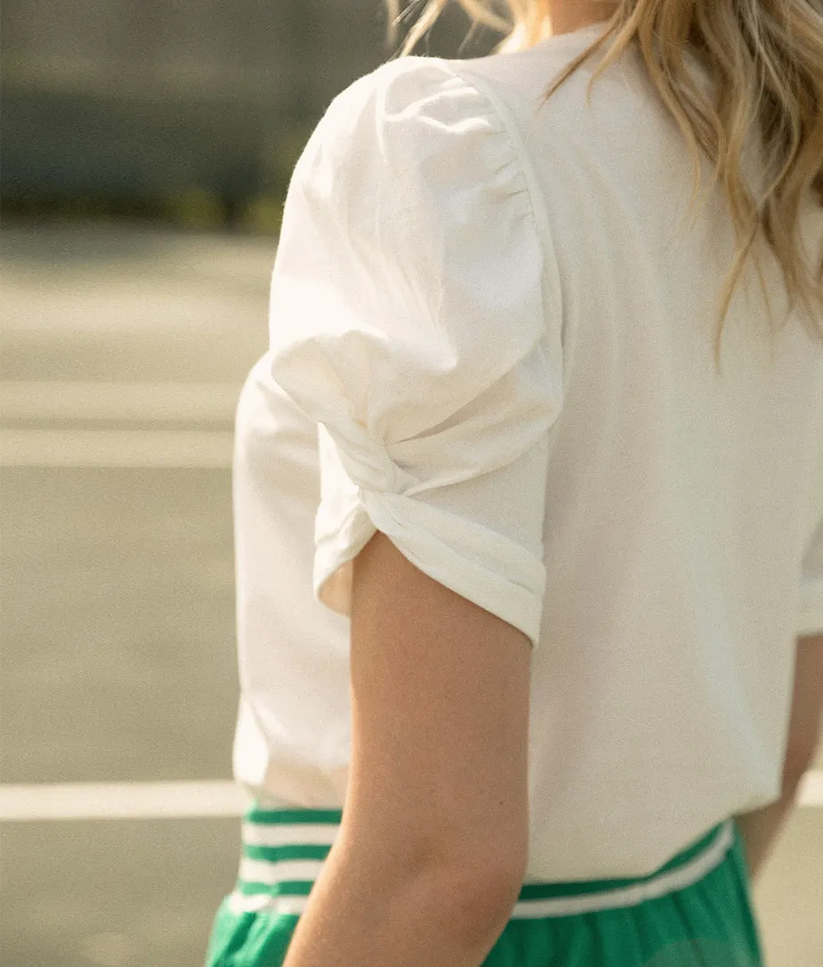 The Luxe Pima Twist-Sleeve Tee - White Sand sold by Summersalt