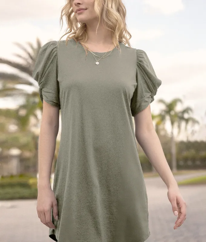 The Luxe Pima Twist-Sleeve T-Shirt Dress - Agave sold by Summersalt