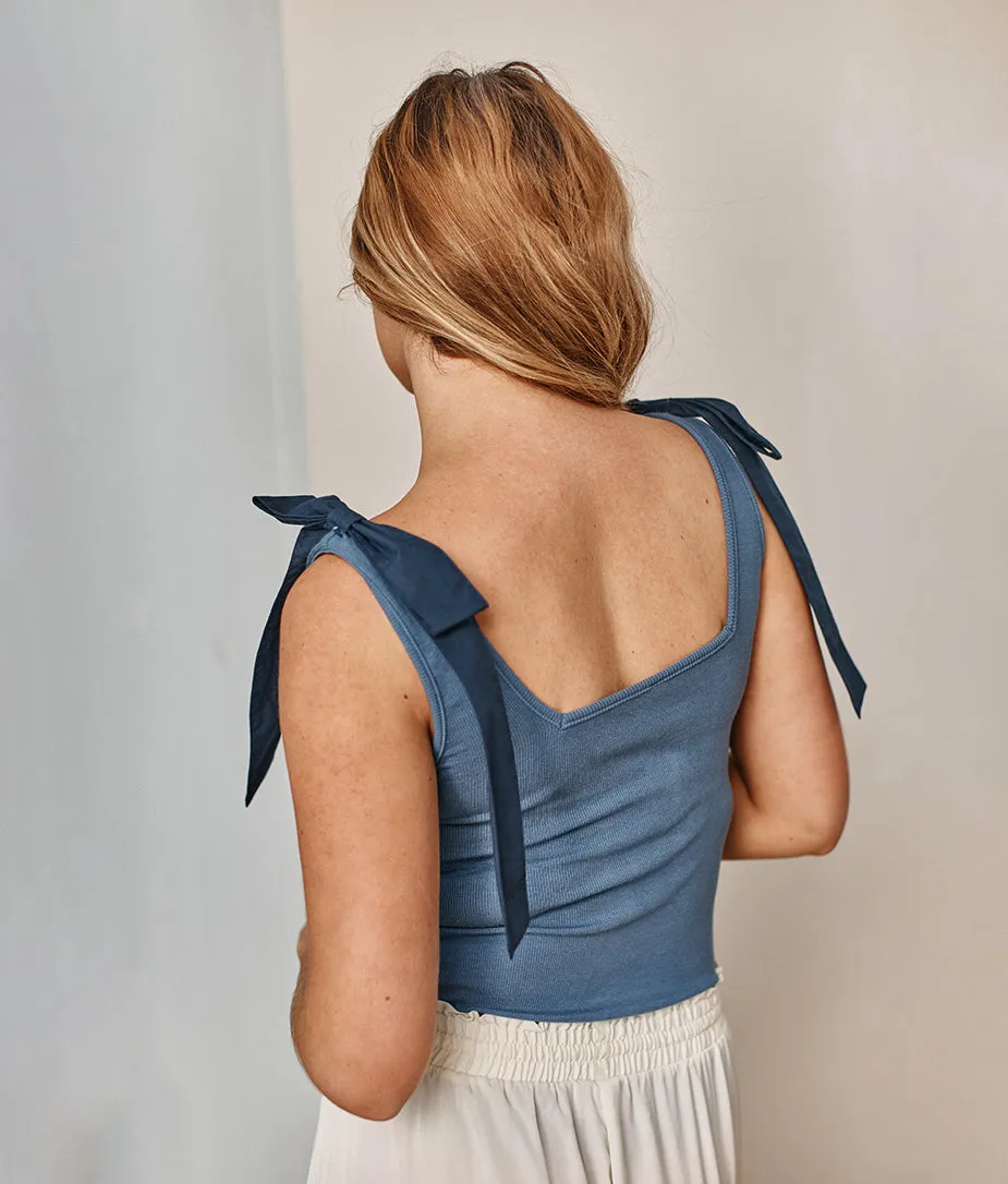 The Softest Ribbed Tie-Shoulder Tank - Blue Mountain & Midnight sold by Summersalt product image thumbnail 4
