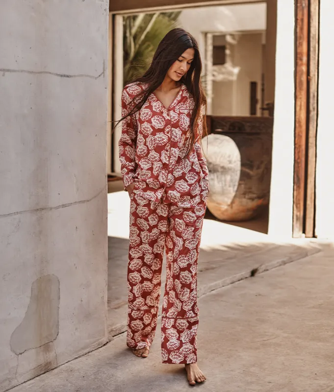 The Cloud 9 Silky Pajama Set - Scalloped Shells in Faded Rose sold by Summersalt