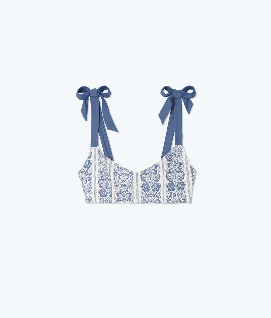 The Tie Wanderlust Bikini Top - Heirloom Floral in White Sand & Blue Mountain sold by Summersalt product image thumbnail 5