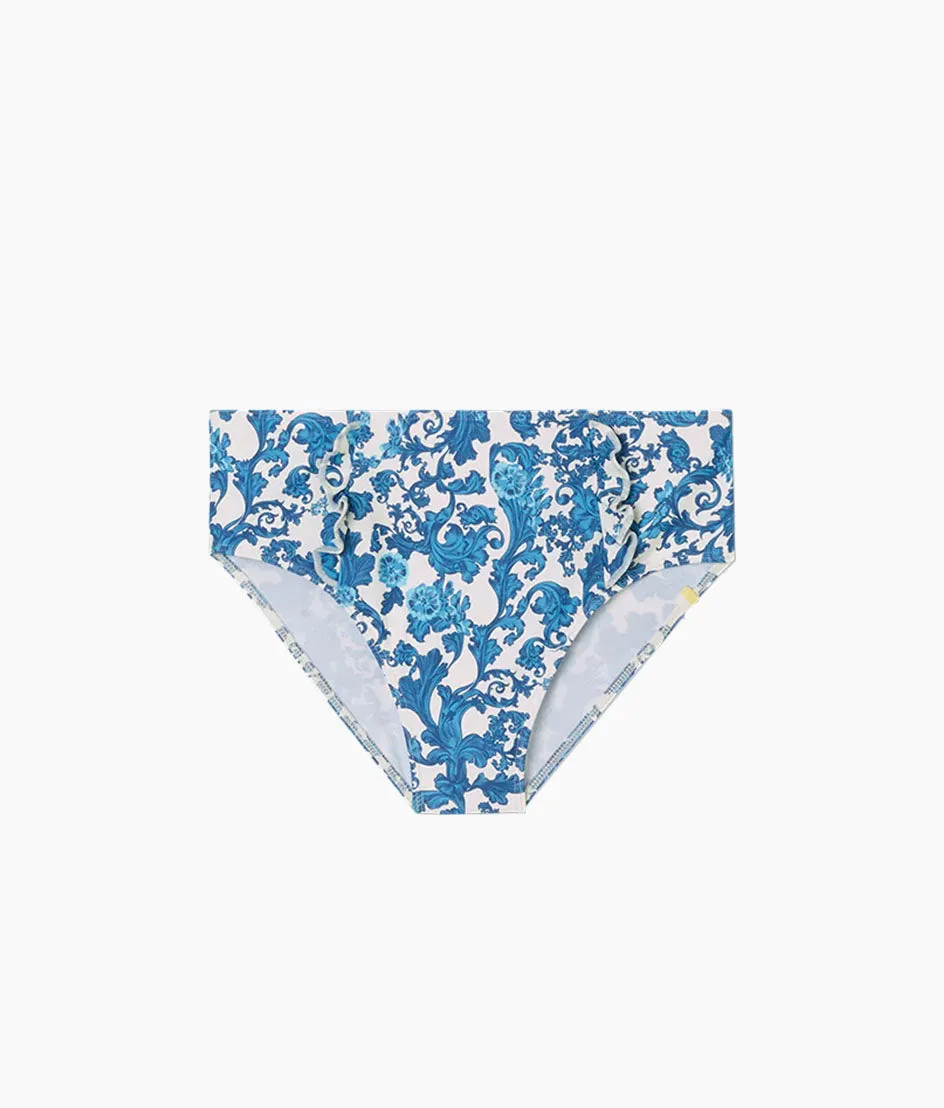 The Ruffle High Leg High Rise Bikini Bottom - Garden Floral in White Sand & Pacific sold by Summersalt product image thumbnail 5